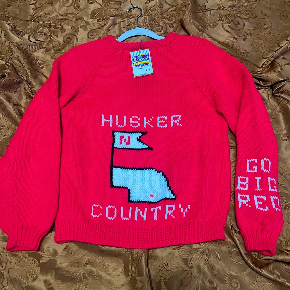 Unisex Nebraska University Corn husker Knit “go big red” medium custom sweater.
